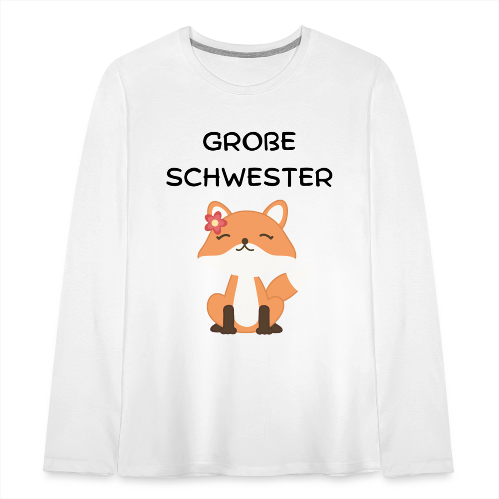 Teenager Premium Langarmshirt - Große Schwester Fuchs - weiß