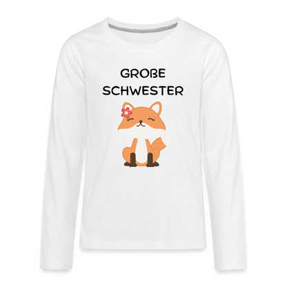 Teenager Premium Langarmshirt - Große Schwester Fuchs - weiß