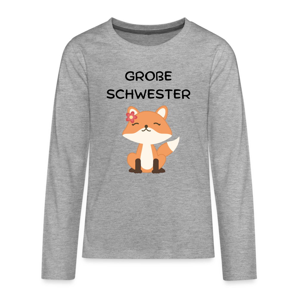 Teenager Premium Langarmshirt - Große Schwester Fuchs - Grau meliert