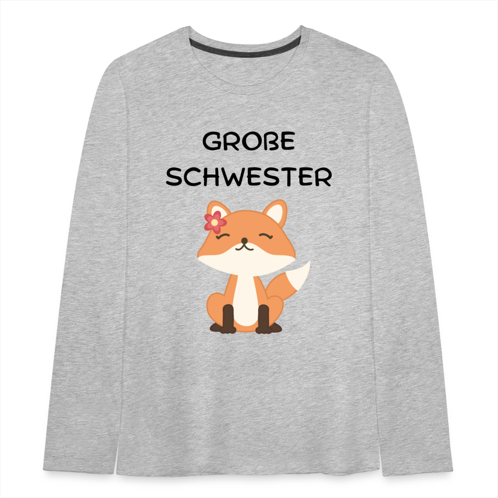 Teenager Premium Langarmshirt - Große Schwester Fuchs - Grau meliert