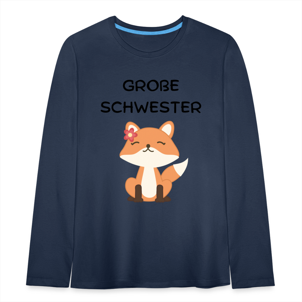 Teenager Premium Langarmshirt - Große Schwester Fuchs - Navy