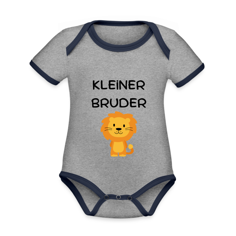 Baby Bio-Kurzarm-Kontrastbody - Kleiner Bruder Löwe - Grau meliert/Navy