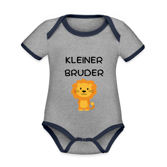 Baby Bio-Kurzarm-Kontrastbody - Kleiner Bruder Löwe - Grau meliert/Navy