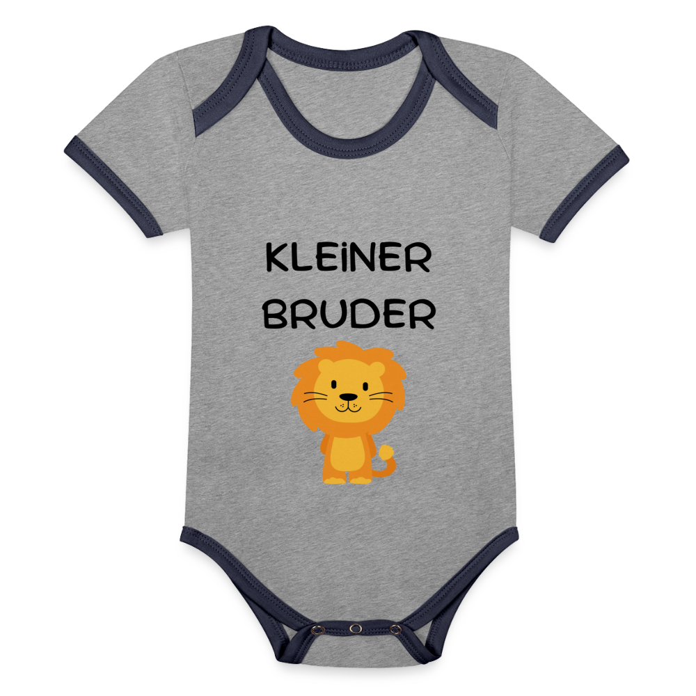 Baby Bio-Kurzarm-Kontrastbody - Kleiner Bruder Löwe - Grau meliert/Navy