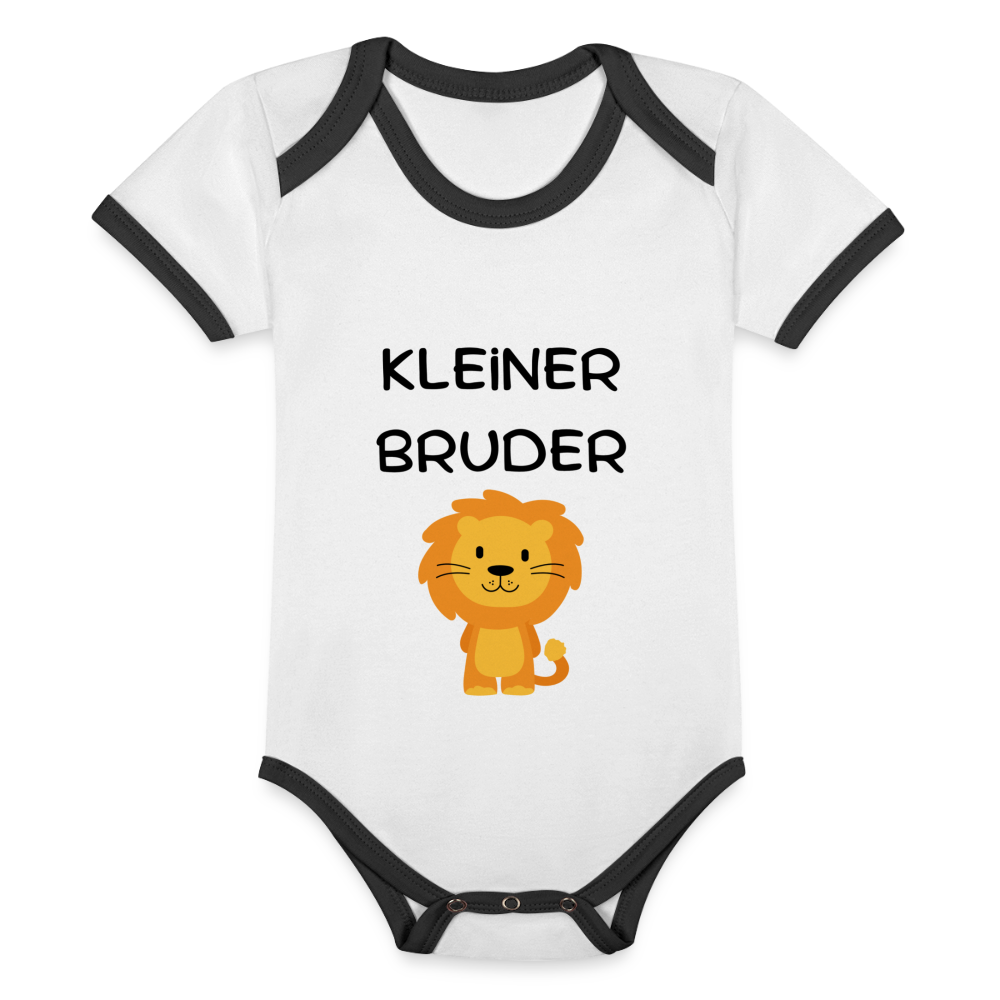 Baby Bio-Kurzarm-Kontrastbody - Kleiner Bruder Löwe - Weiß/Schwarz