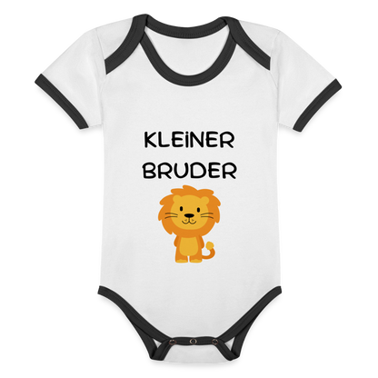 Baby Bio-Kurzarm-Kontrastbody - Kleiner Bruder Löwe - Weiß/Schwarz