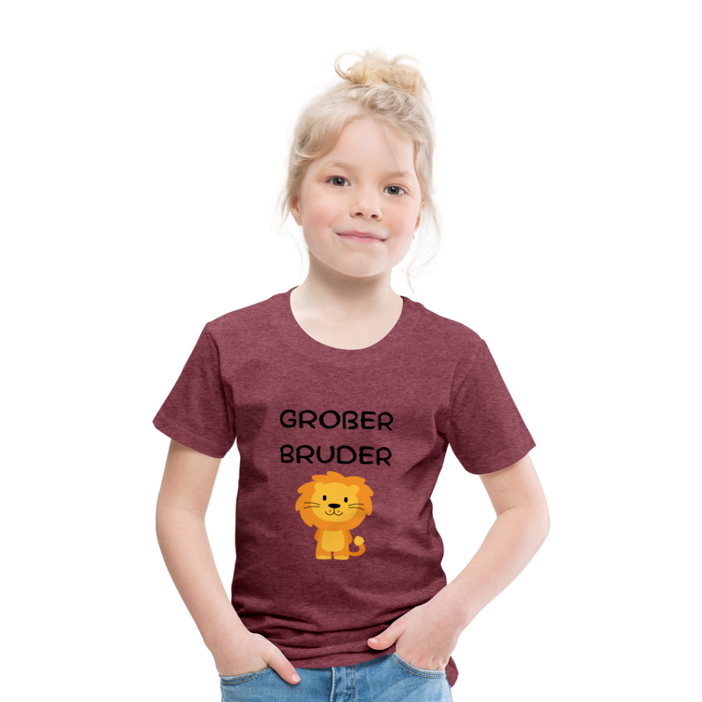 Kinder Premium T-Shirt - Großer Bruder Löwe - Bordeauxrot meliert