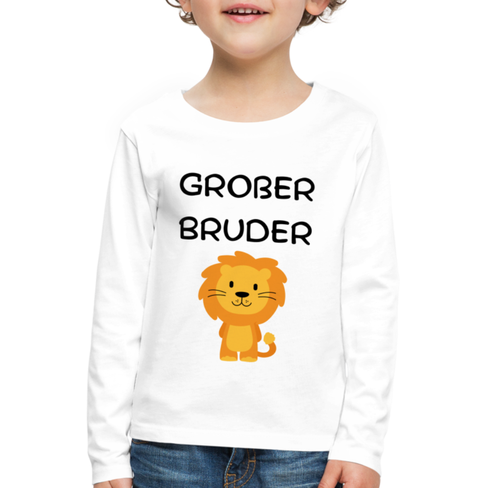 Kinder Premium Langarmshirt - Großer Bruder Löwe - weiß