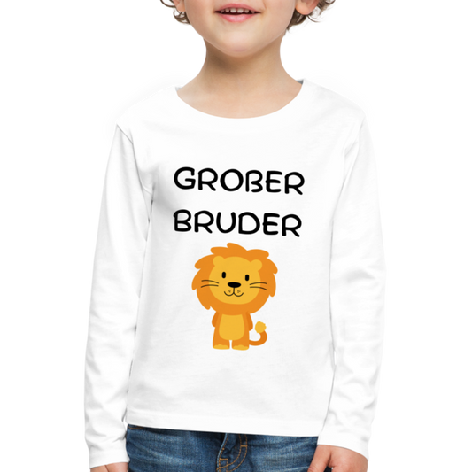 Kinder Premium Langarmshirt - Großer Bruder Löwe - weiß