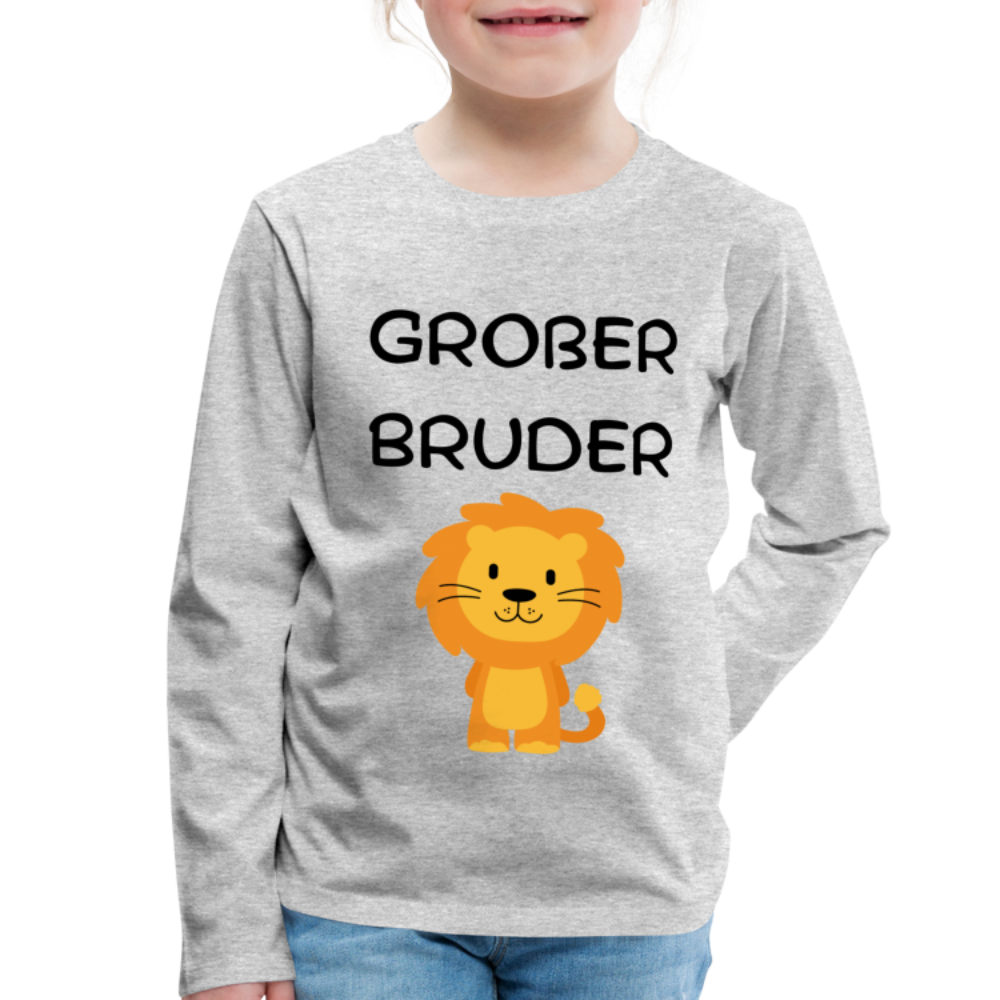 Kinder Premium Langarmshirt - Großer Bruder Löwe - Grau meliert