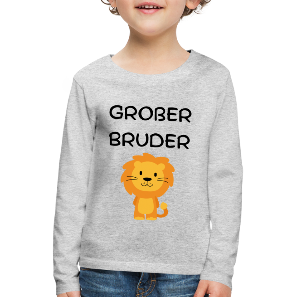 Kinder Premium Langarmshirt - Großer Bruder Löwe - Grau meliert