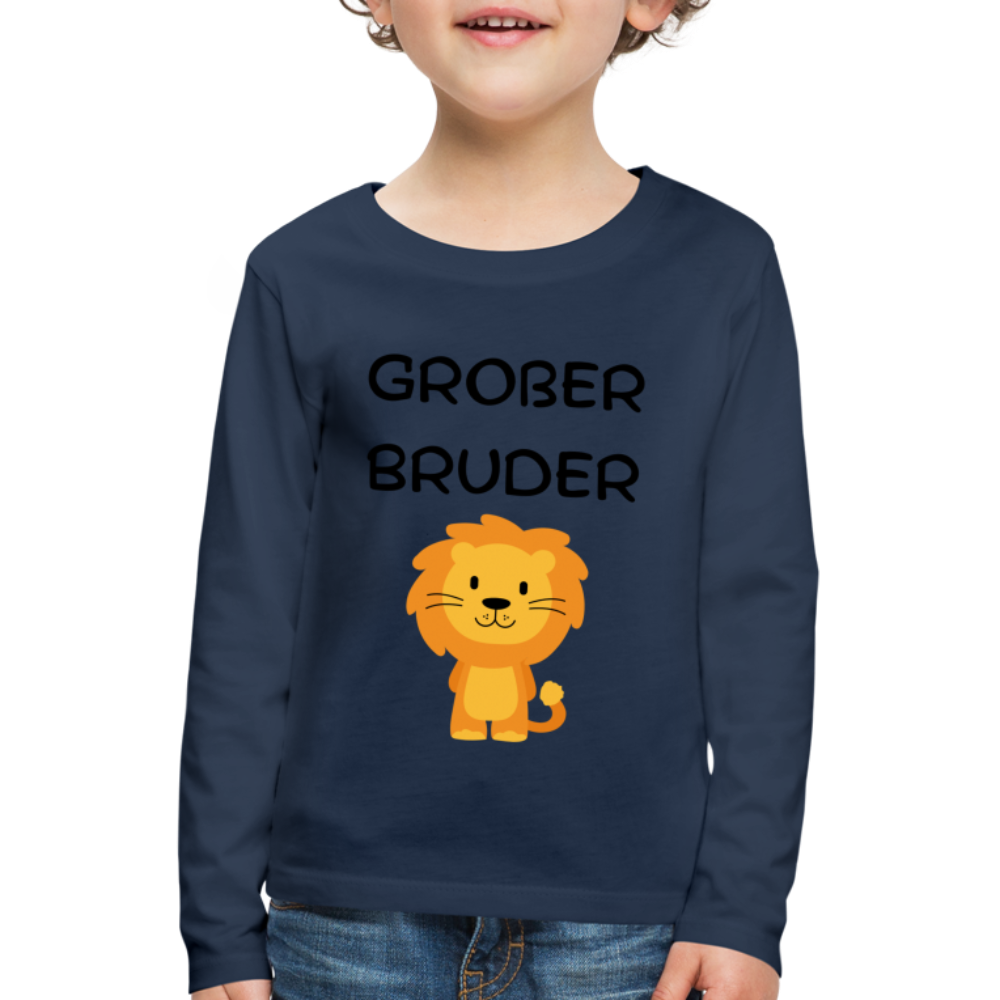 Kinder Premium Langarmshirt - Großer Bruder Löwe - Navy