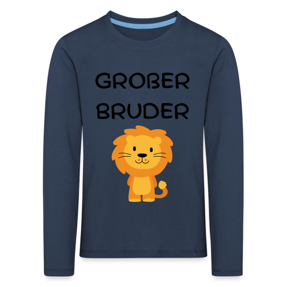 Kinder Premium Langarmshirt - Großer Bruder Löwe - Navy