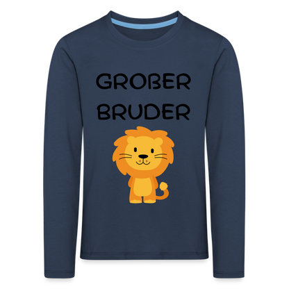 Kinder Premium Langarmshirt - Großer Bruder Löwe - Navy