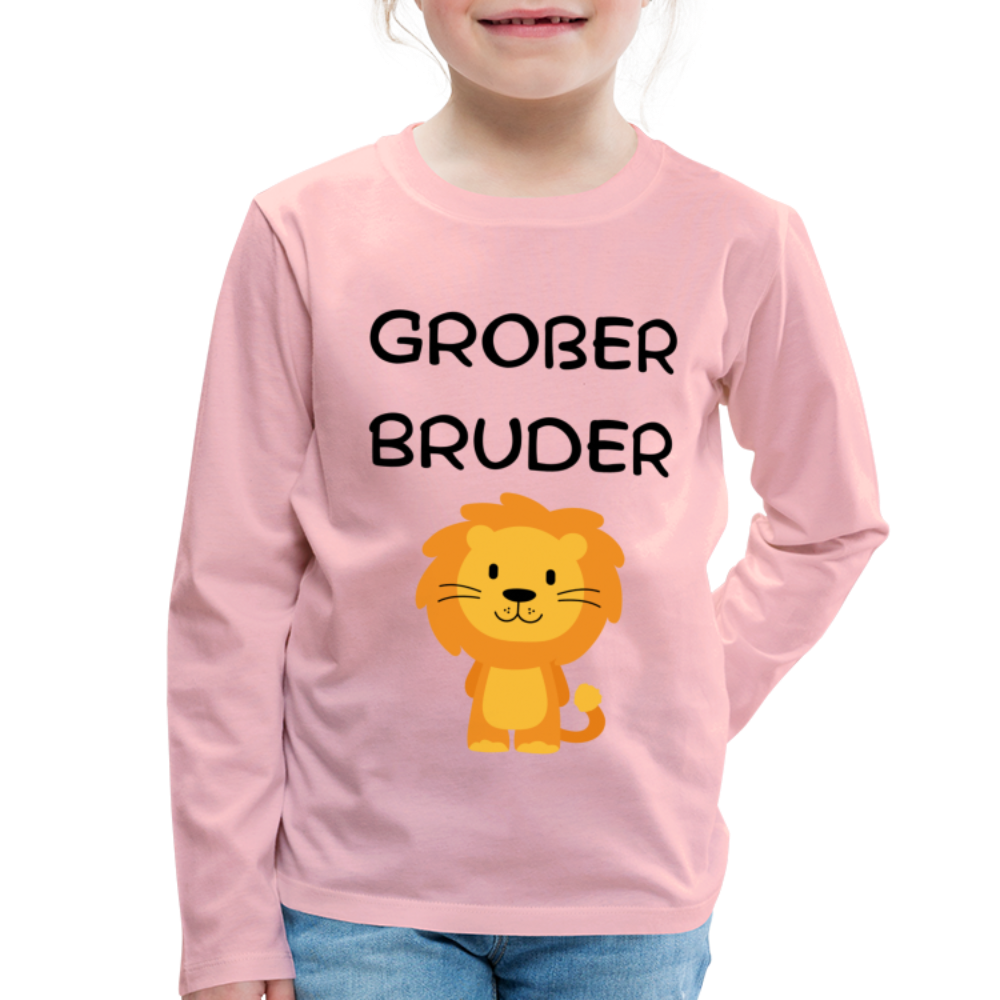 Kinder Premium Langarmshirt - Großer Bruder Löwe - Hellrosa