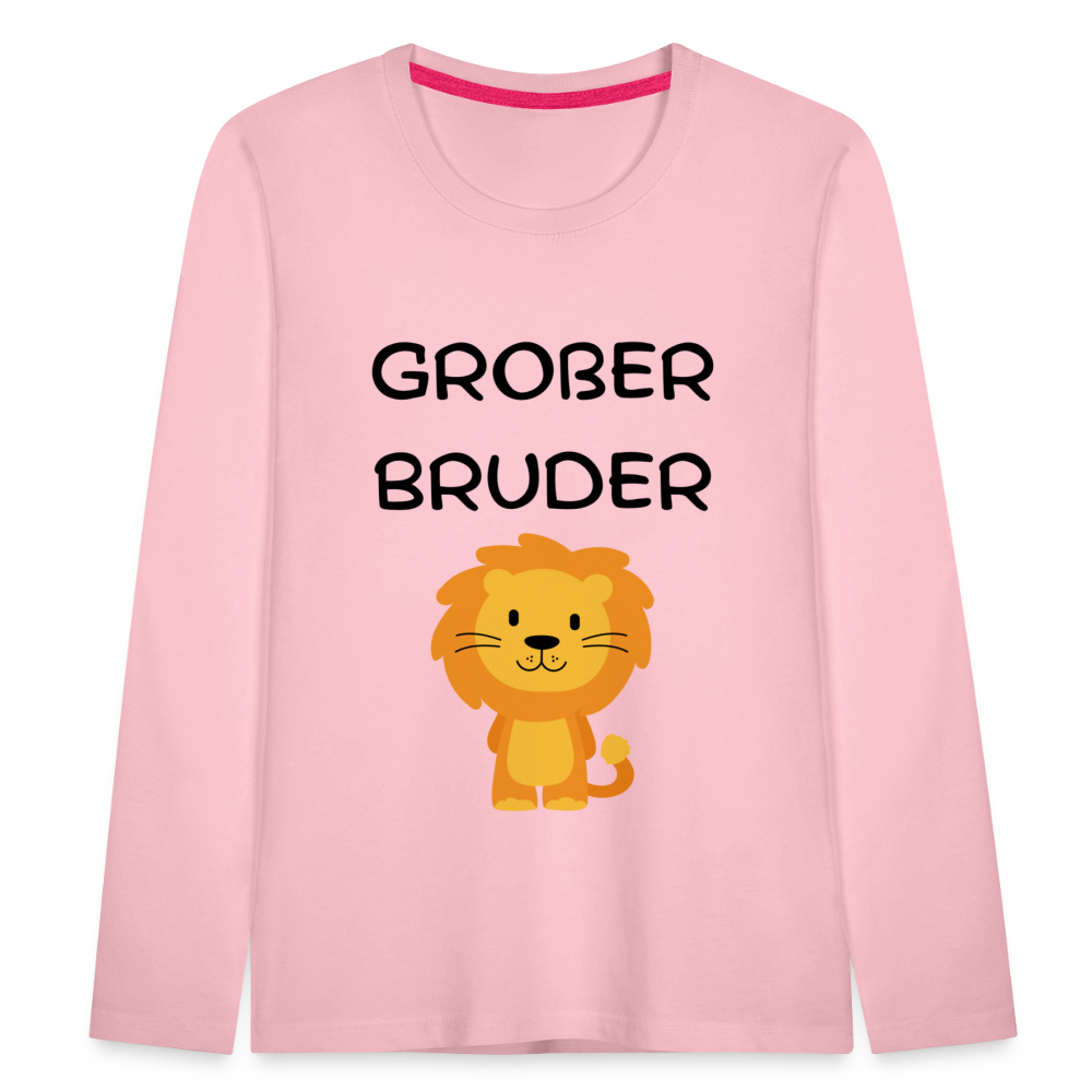 Kinder Premium Langarmshirt - Großer Bruder Löwe - Hellrosa