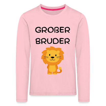 Kinder Premium Langarmshirt - Großer Bruder Löwe - Hellrosa