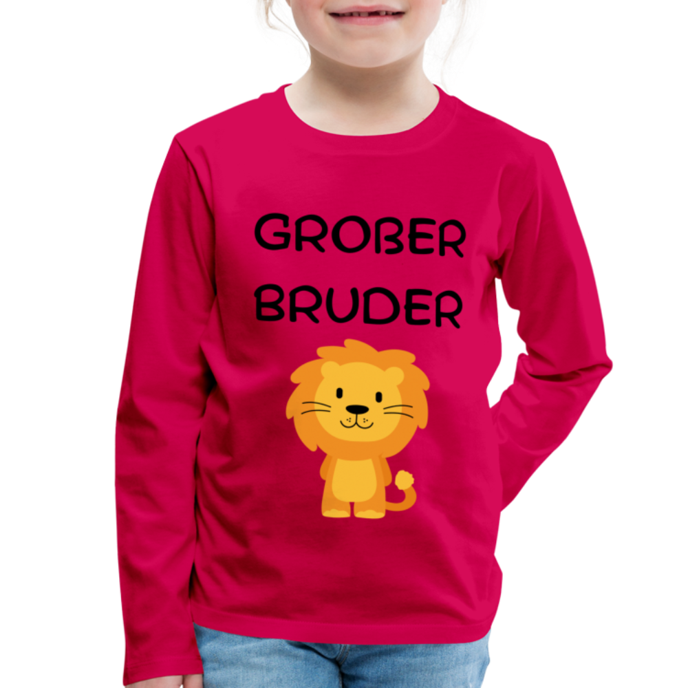 Kinder Premium Langarmshirt - Großer Bruder Löwe - dunkles Pink