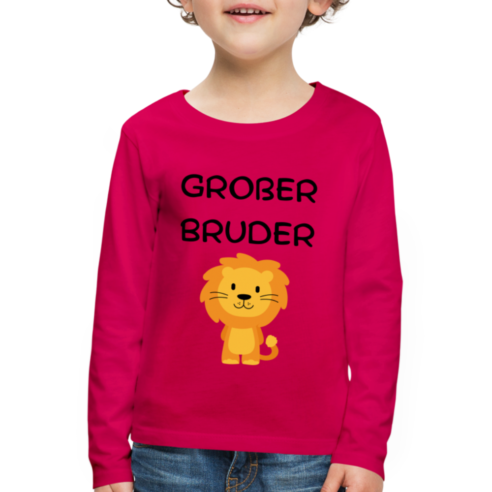 Kinder Premium Langarmshirt - Großer Bruder Löwe - dunkles Pink