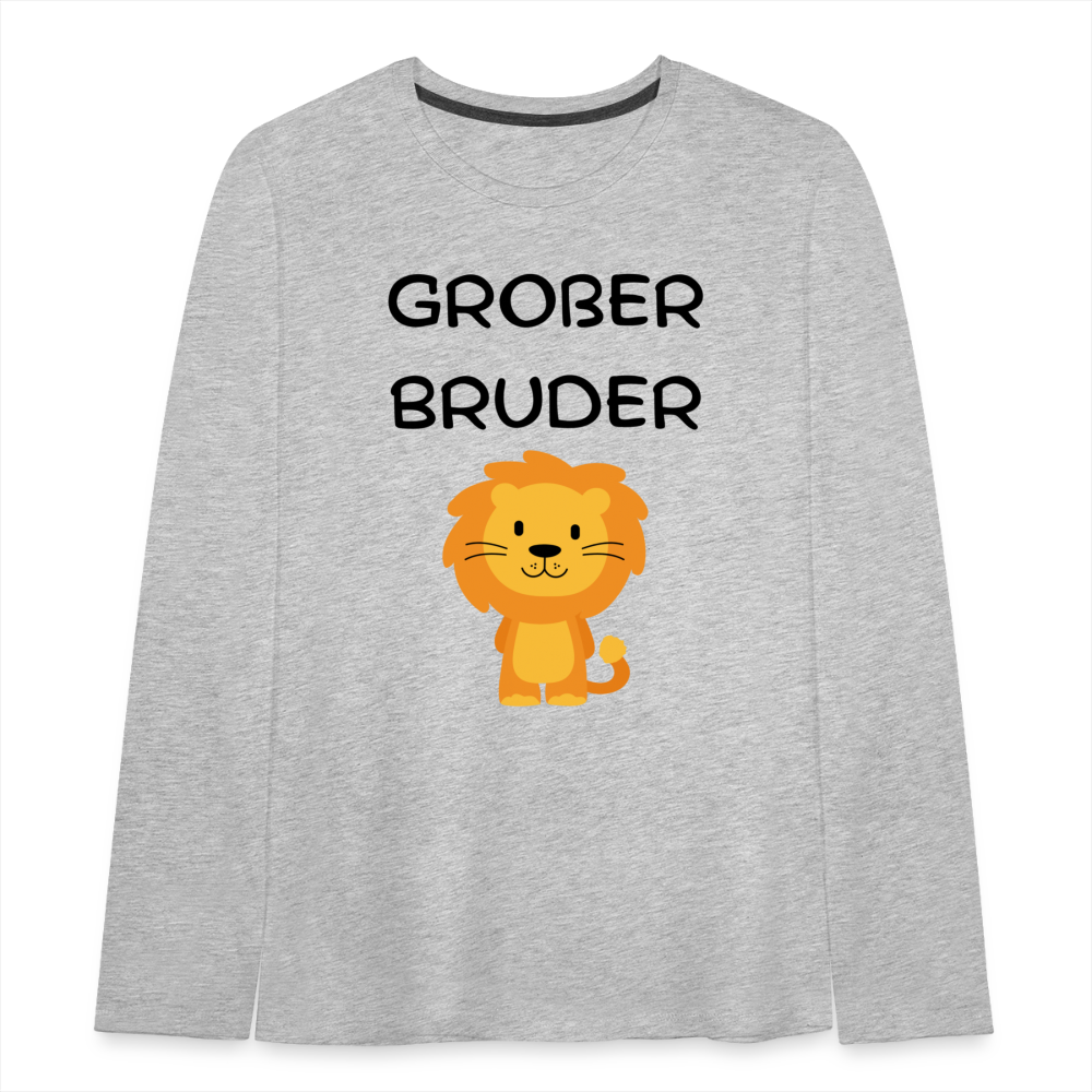 Teenager Premium Langarmshirt - Großer Bruder Löwe - Grau meliert