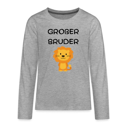 Teenager Premium Langarmshirt - Großer Bruder Löwe - Grau meliert