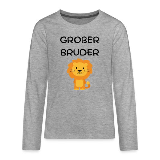 Teenager Premium Langarmshirt - Großer Bruder Löwe - Grau meliert