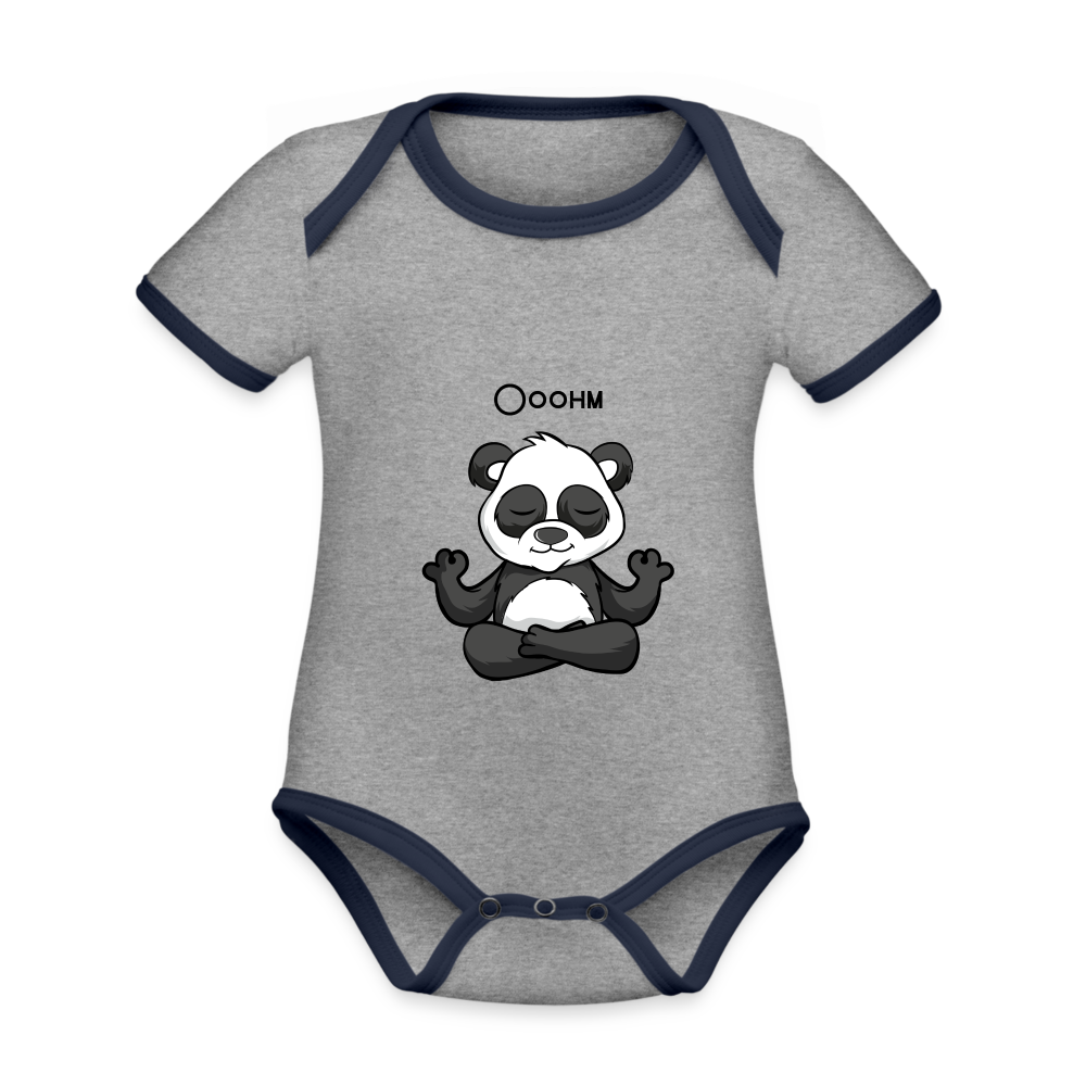 Baby Bio-Kurzarm-Kontrastbody - Ooohm Panda - Grau meliert/Navy