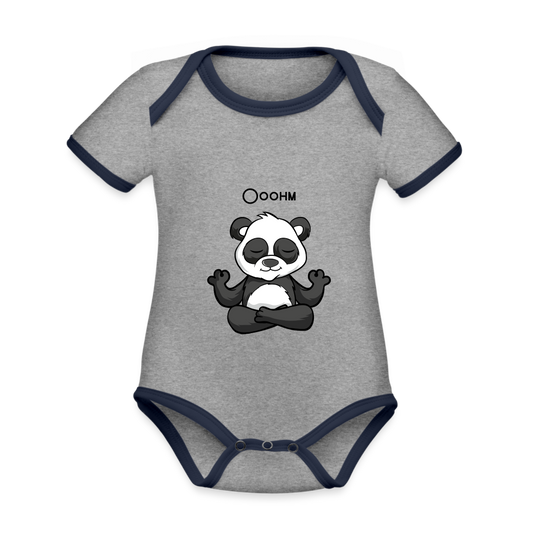 Baby Bio-Kurzarm-Kontrastbody - Ooohm Panda - Grau meliert/Navy