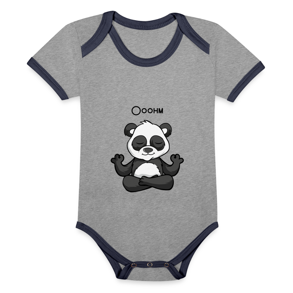 Baby Bio-Kurzarm-Kontrastbody - Ooohm Panda - Grau meliert/Navy