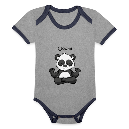 Baby Bio-Kurzarm-Kontrastbody - Ooohm Panda - Grau meliert/Navy