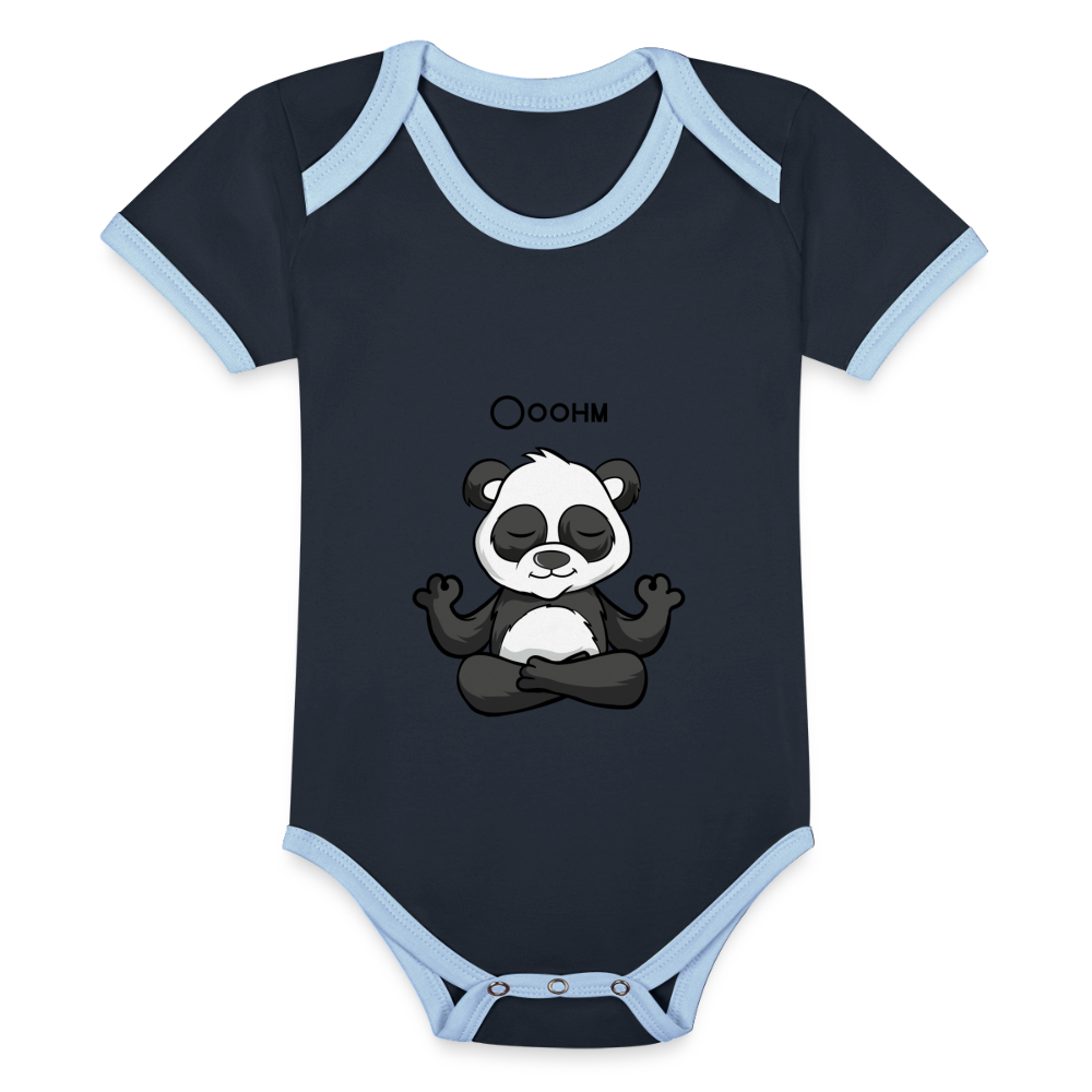 Baby Bio-Kurzarm-Kontrastbody - Ooohm Panda - Navy/Himmelblau