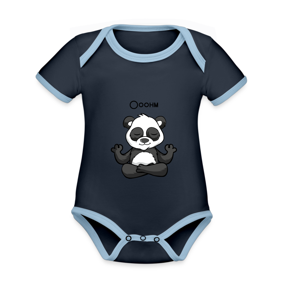 Baby Bio-Kurzarm-Kontrastbody - Ooohm Panda - Navy/Himmelblau