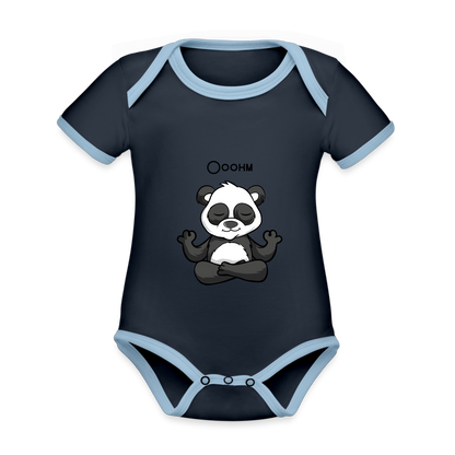 Baby Bio-Kurzarm-Kontrastbody - Ooohm Panda - Navy/Himmelblau