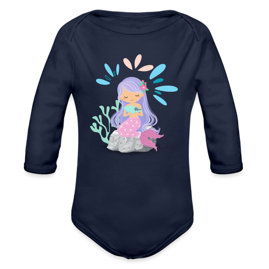 Baby Bio-Langarm-Body - Meerjungfrau - Dunkelnavy