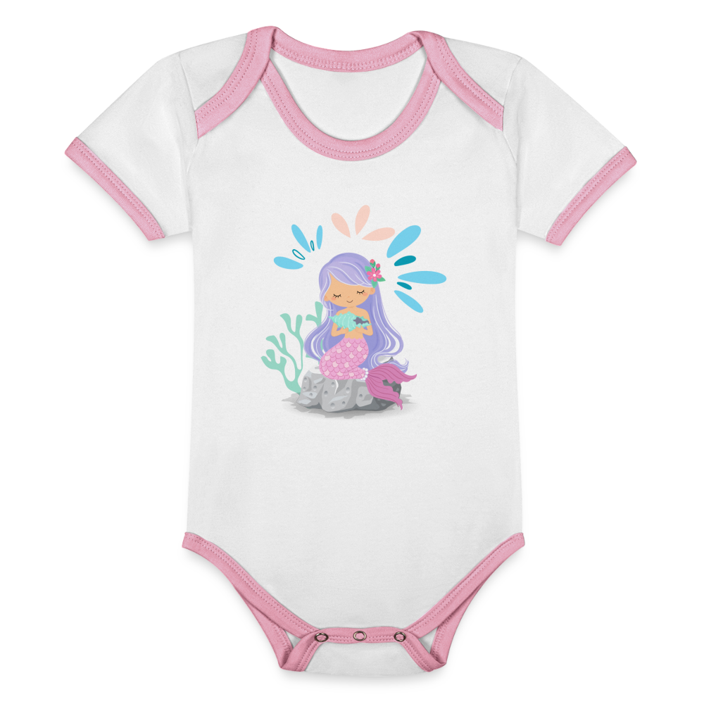 Baby Bio-Kurzarm-Kontrastbody - Meerjungfrau - Weiß/Rose