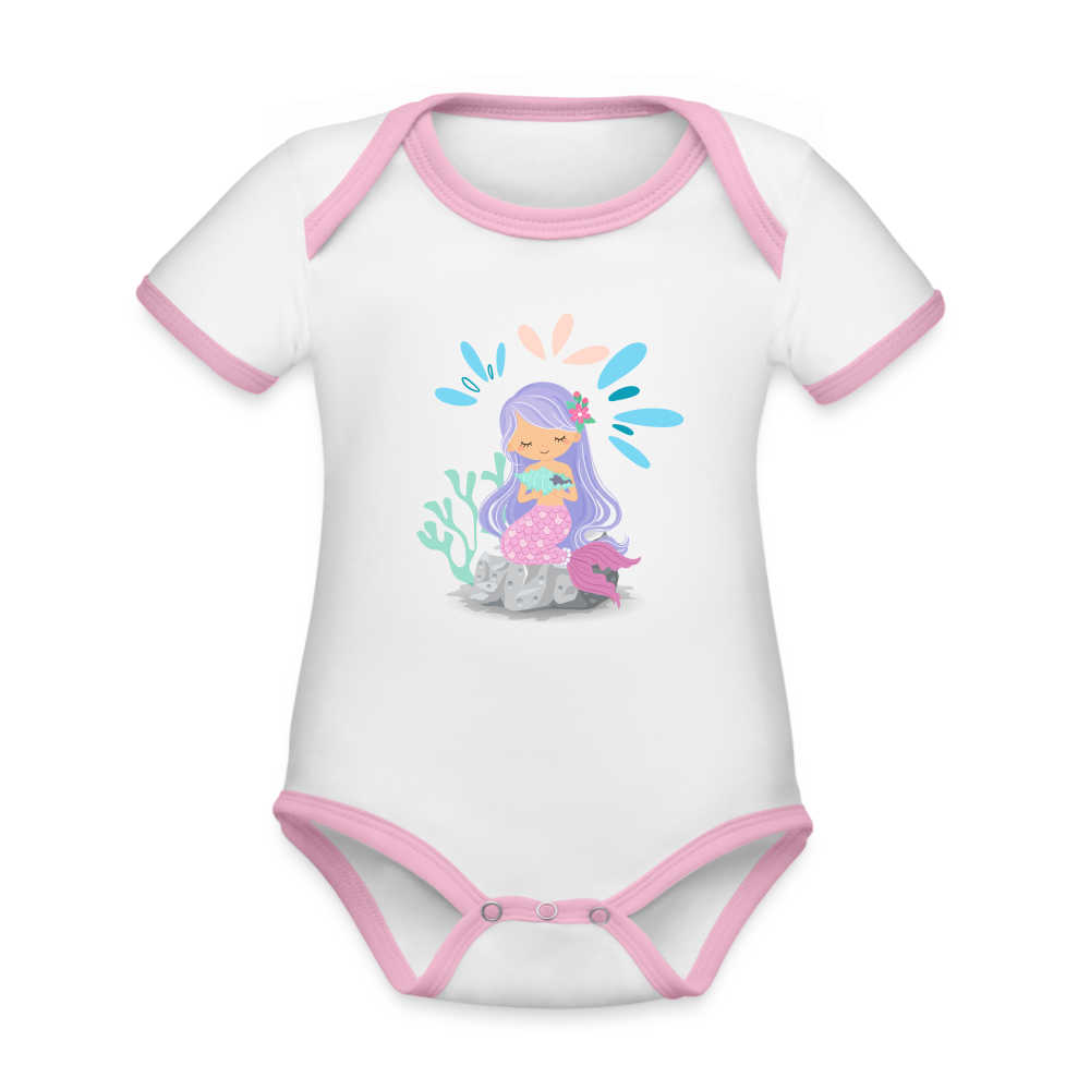 Baby Bio-Kurzarm-Kontrastbody - Meerjungfrau - Weiß/Rose