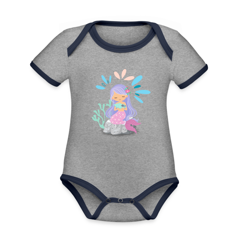 Baby Bio-Kurzarm-Kontrastbody - Meerjungfrau - Grau meliert/Navy