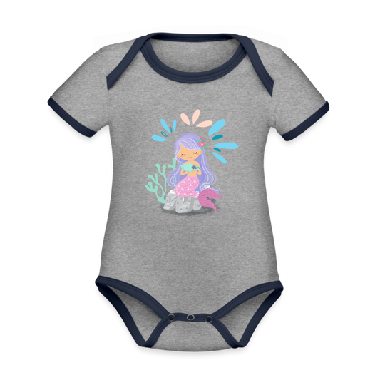 Baby Bio-Kurzarm-Kontrastbody - Meerjungfrau - Grau meliert/Navy