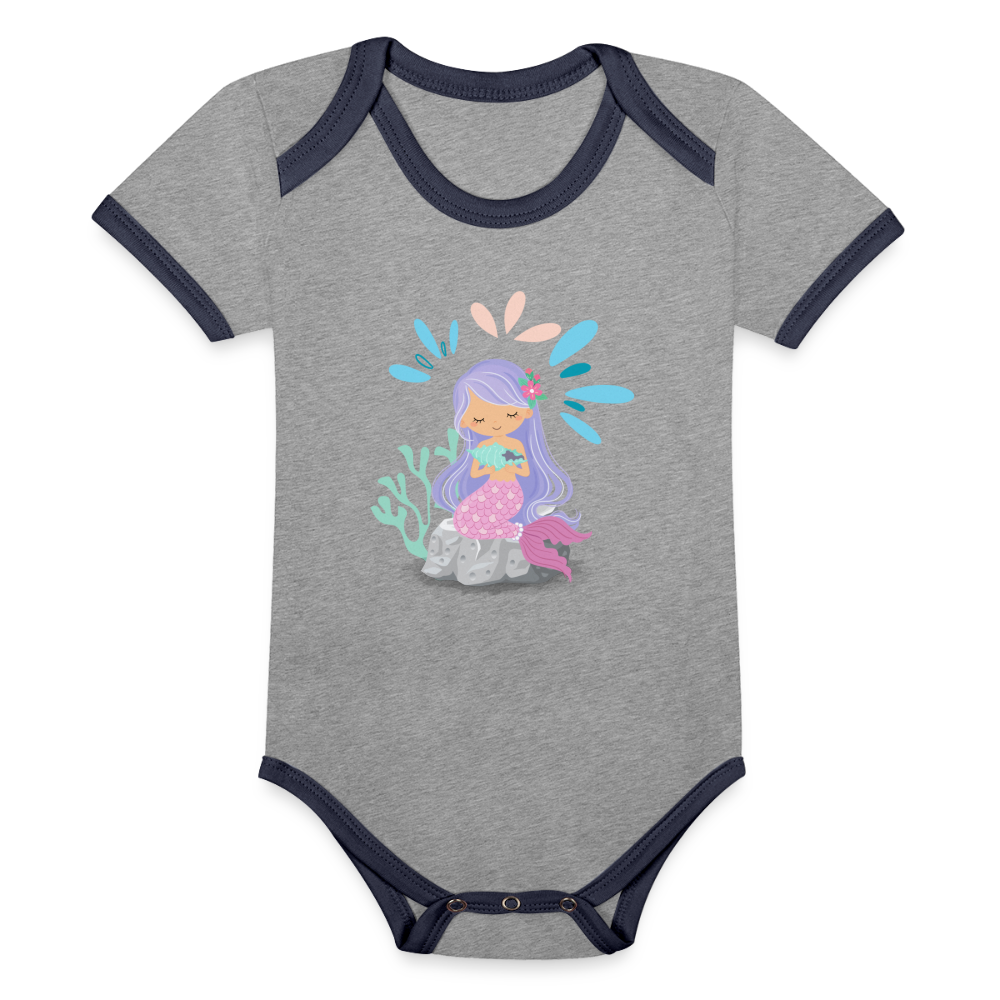 Baby Bio-Kurzarm-Kontrastbody - Meerjungfrau - Grau meliert/Navy