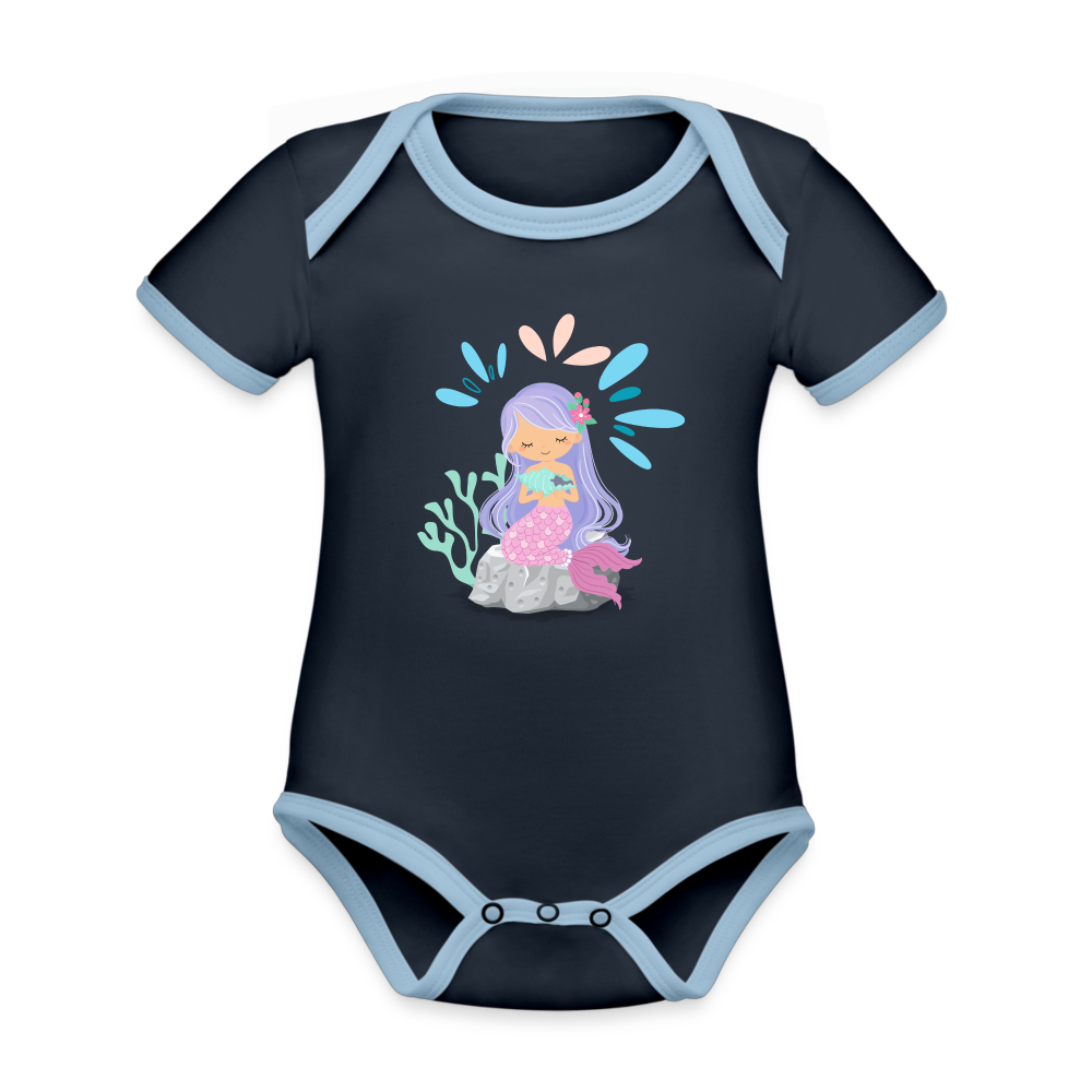 Baby Bio-Kurzarm-Kontrastbody - Meerjungfrau - Navy/Himmelblau