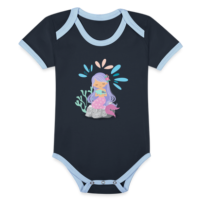 Baby Bio-Kurzarm-Kontrastbody - Meerjungfrau - Navy/Himmelblau