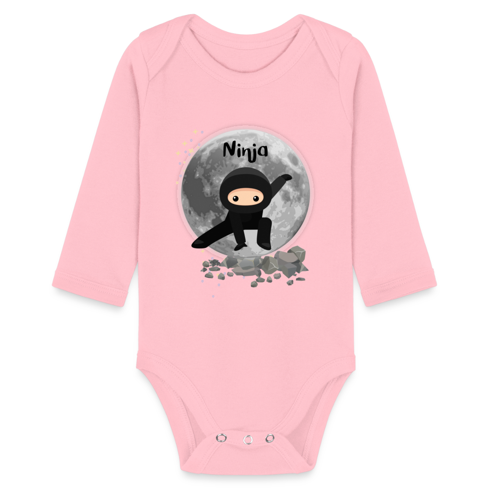 Baby Bio-Langarm-Body - Ninjas - Hellrosa