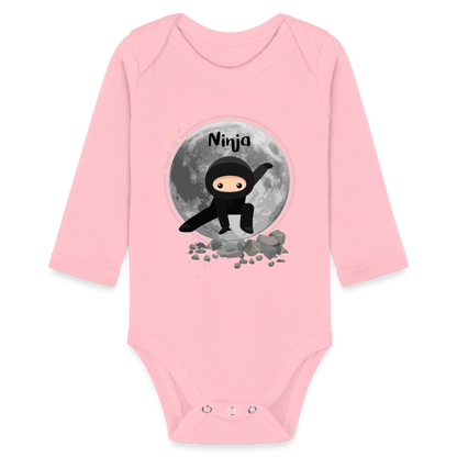 Baby Bio-Langarm-Body - Ninjas - Hellrosa