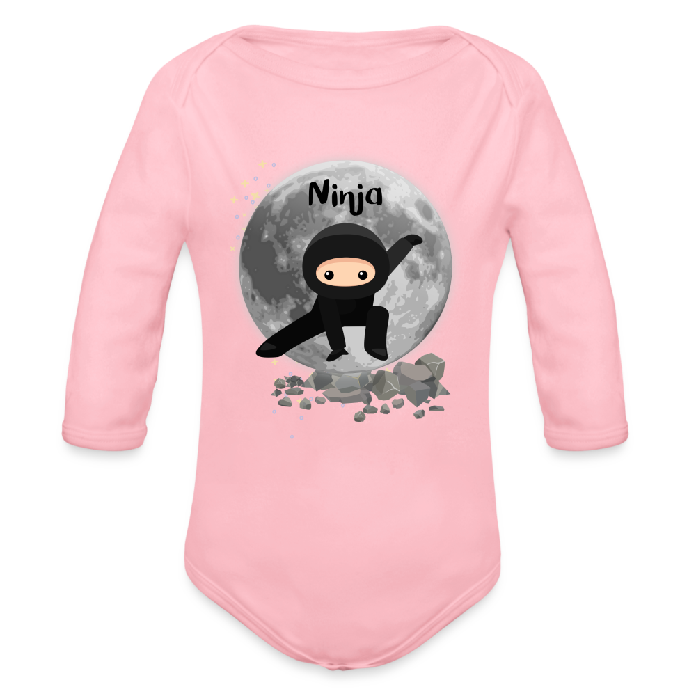 Baby Bio-Langarm-Body - Ninjas - Hellrosa