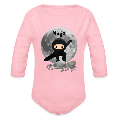 Baby Bio-Langarm-Body - Ninjas - Hellrosa