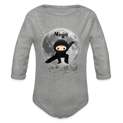 Baby Bio-Langarm-Body - Ninjas - Grau meliert