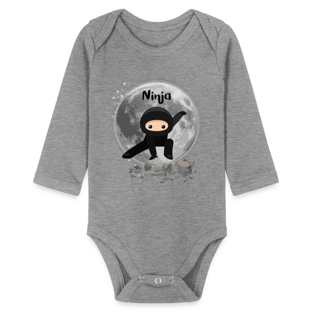 Baby Bio-Langarm-Body - Ninjas - Grau meliert