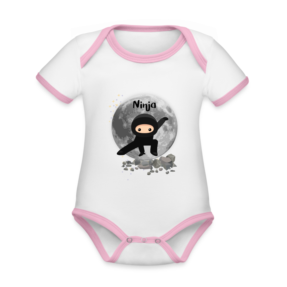 Baby Bio-Kurzarm-Kontrastbody - Ninja - Weiß/Rose