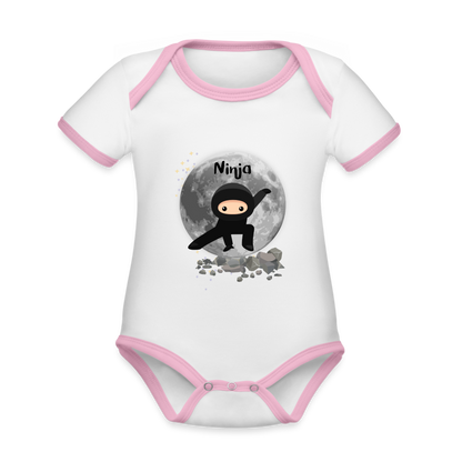 Baby Bio-Kurzarm-Kontrastbody - Ninja - Weiß/Rose