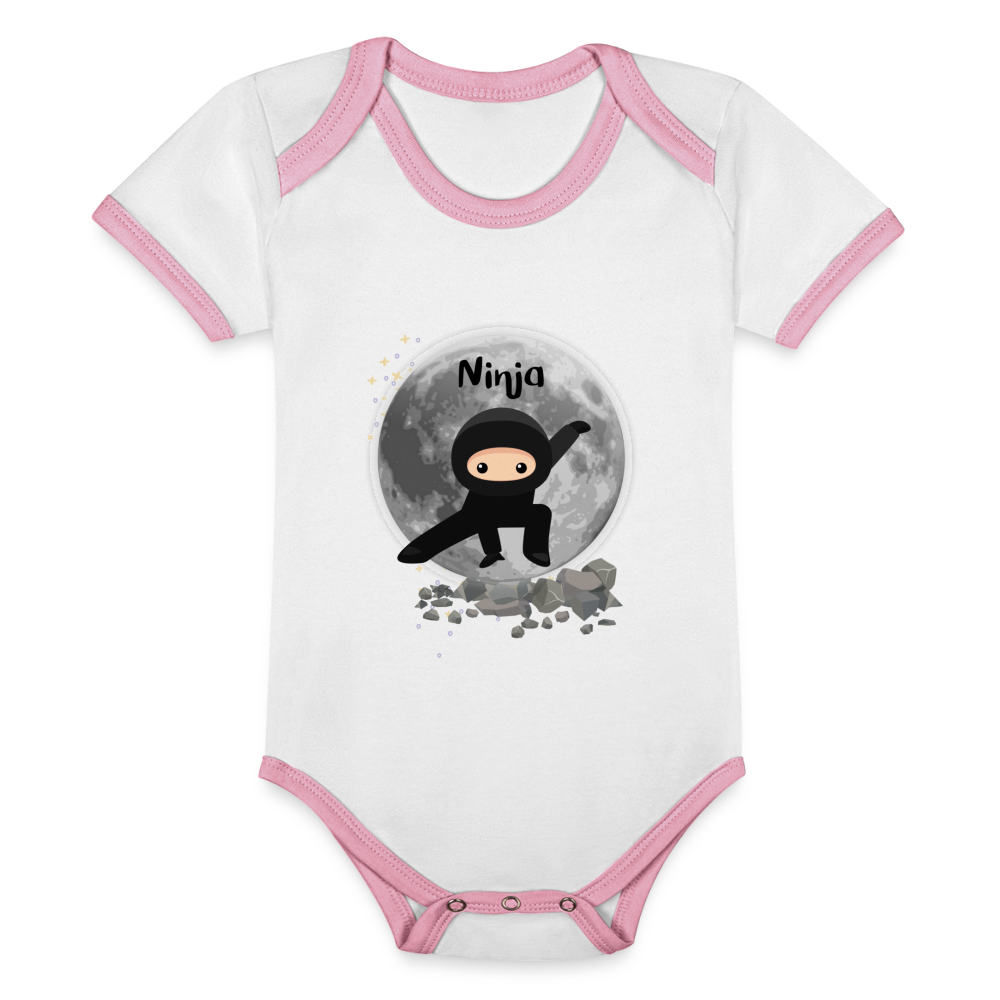 Baby Bio-Kurzarm-Kontrastbody - Ninja - Weiß/Rose